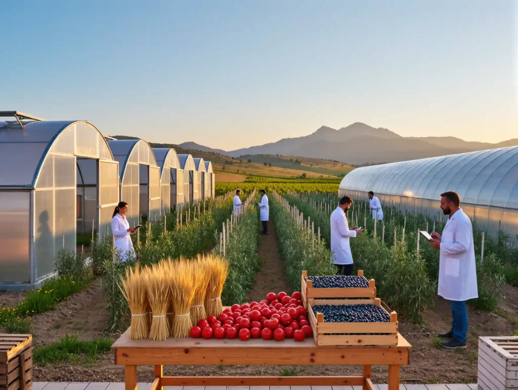 A researcher collecting agricultural data in a field