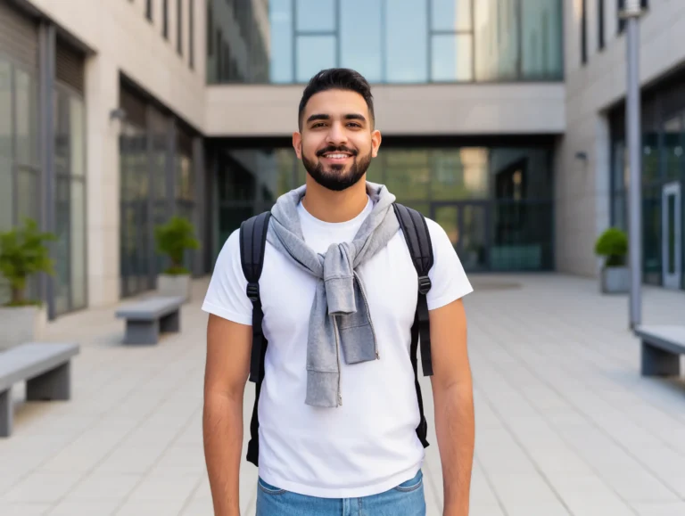 A happy student holding a scholarship certificate on a university campus in Turkey.