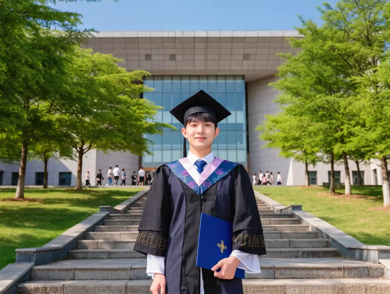 A graduate holding a diploma and reviewing scholarship reimbursement documents in Turkiye.