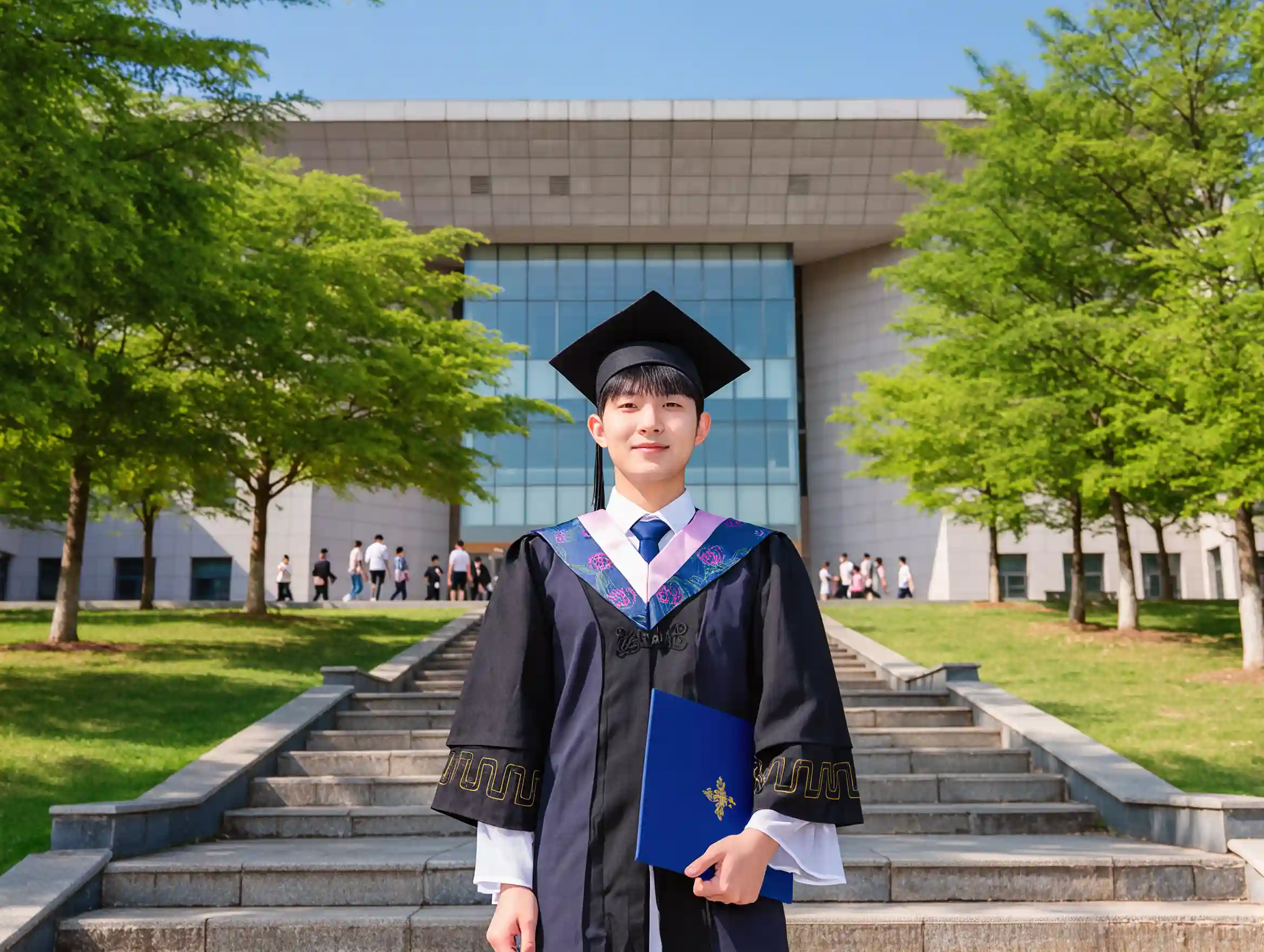 A graduate holding a diploma and reviewing scholarship reimbursement documents in Turkiye.