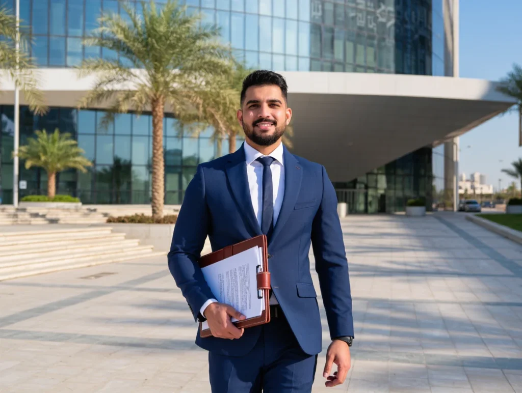 Person holding documents outside a Turkish building, representing long-term residence permit.