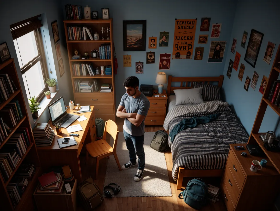 Student carrying boxes in a dormitory or apartment, preparing to move in Turkey