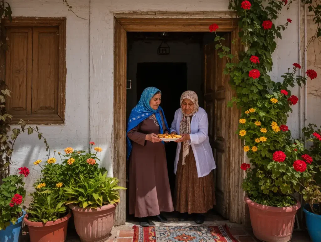 Turkish neighbors sharing food