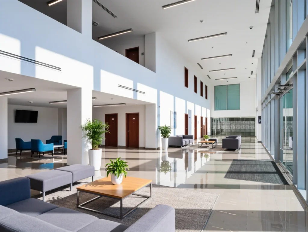 Interior of a modern apartment showing common areas and shared facilities