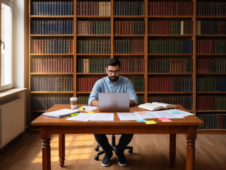Modern library study area in Turkey with students, books, laptops, and natural lighting.