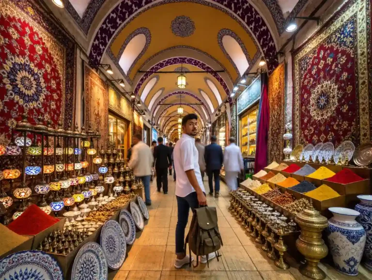 Confused foreign student in Istanbul’s Grand Bazaar trying to understand cultural differences